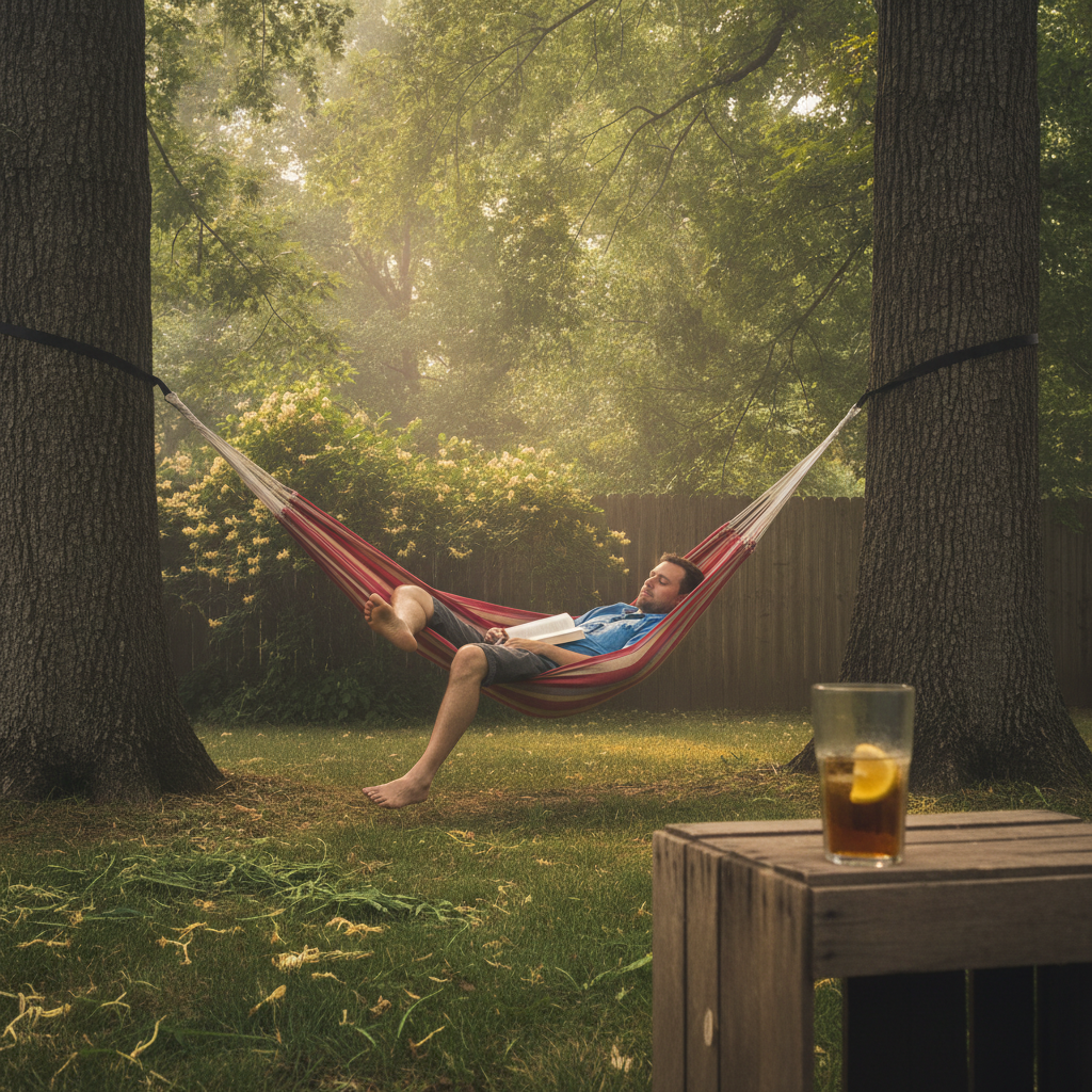 Person in hammock summer AI-generated photoreal reference