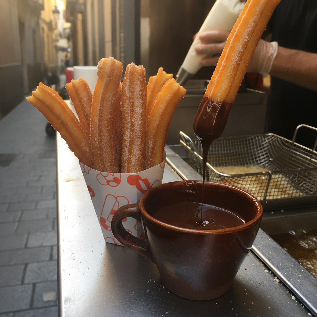 Spanish Churros and Chocolate AI-generated photoreal reference