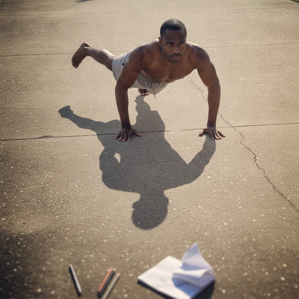Push-up top, single leg lifted AI-generated photoreal reference