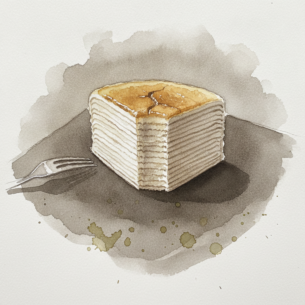 Mille-crêpe cake slice with twenty paper-thin layers example 1