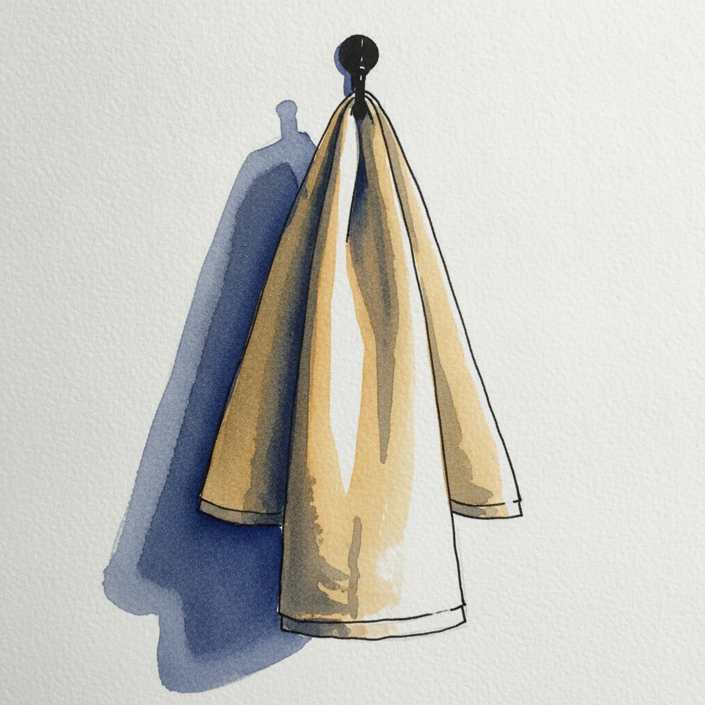 Linen tea towel from a wall hook example 1