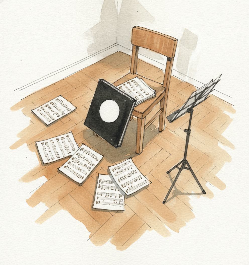 Scattered across rehearsal-room floor example 1