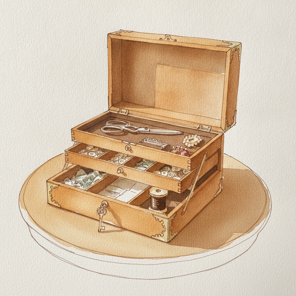 Vintage Sewing Box Open example 1