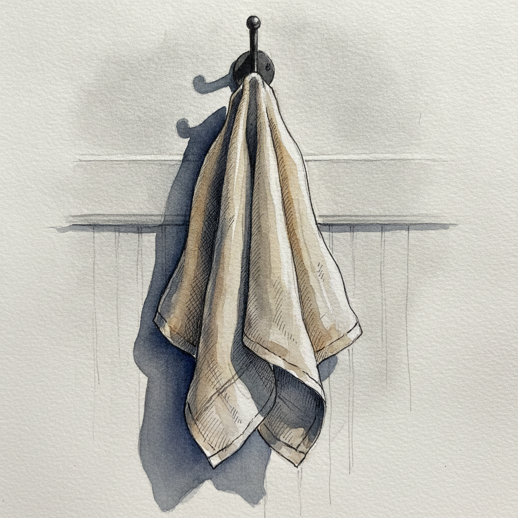 Linen tea towel from a wall hook example 2
