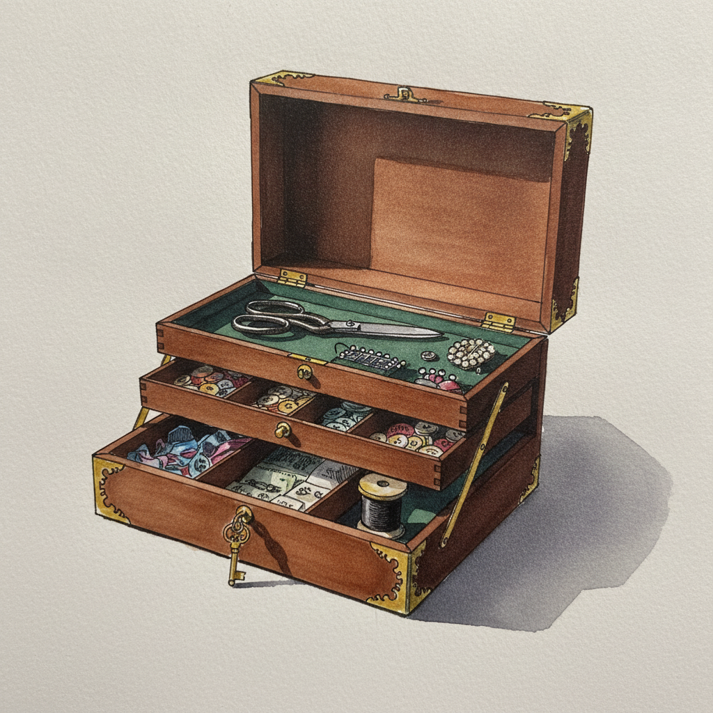Vintage Sewing Box Open example 2