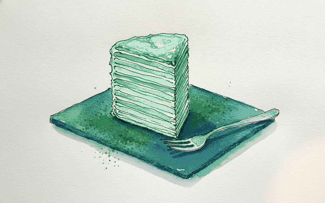 Mille-crêpe cake slice with twenty paper-thin layers example 3