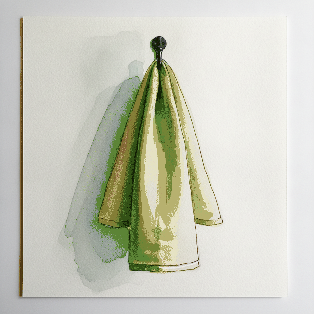 Linen tea towel from a wall hook example 3