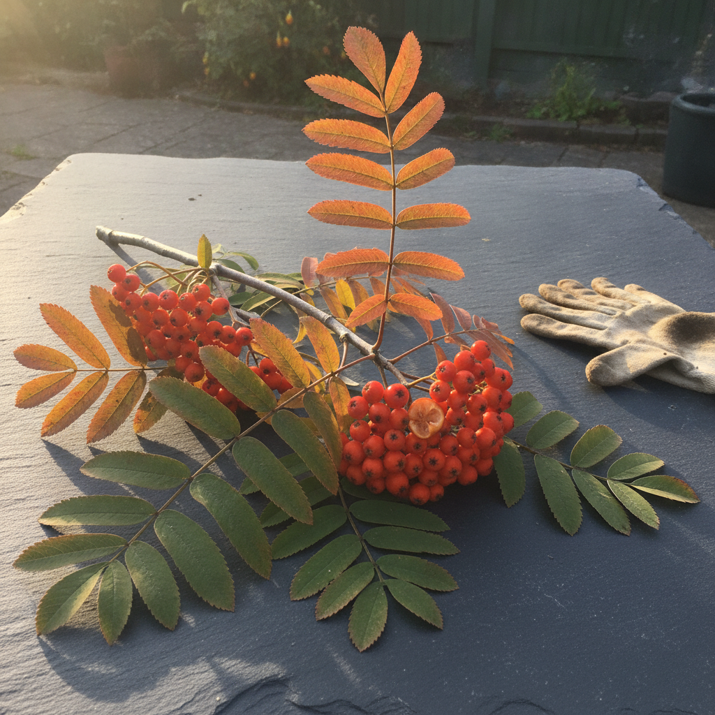 Rowan branch with orange berries AI-generated photoreal reference
