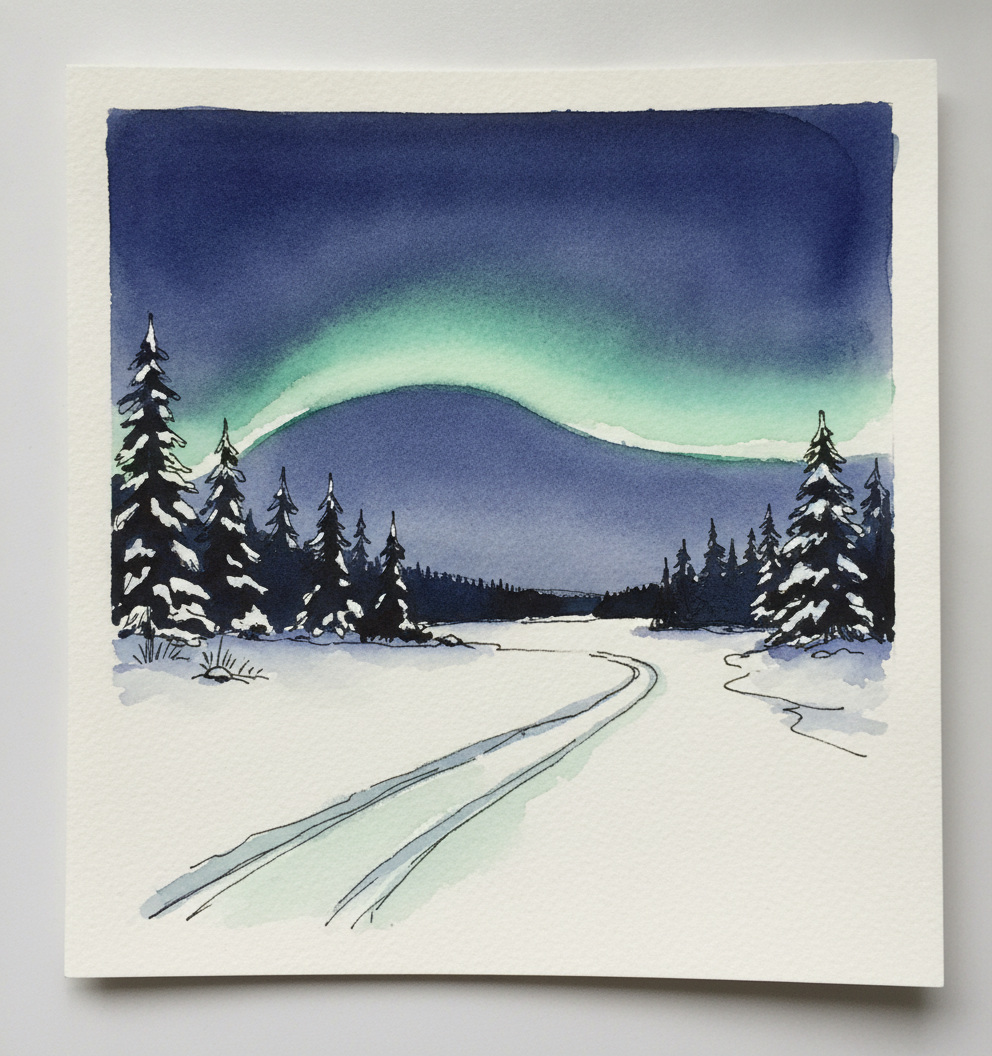 Torne river aurora, Jukkasjärvi area, Sweden example 1
