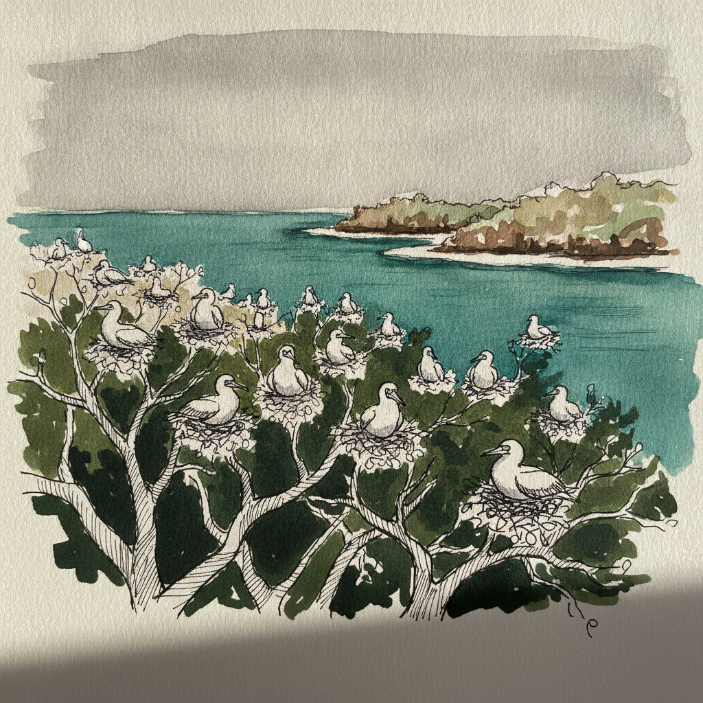 Palmyra red-footed booby colony in Pisonia example 1