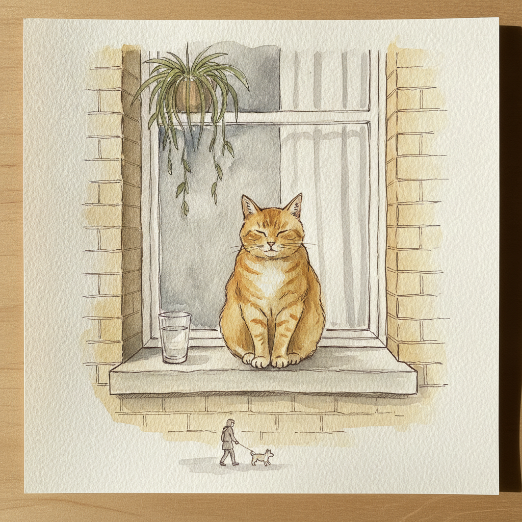 Apartment window with cat watching example 1