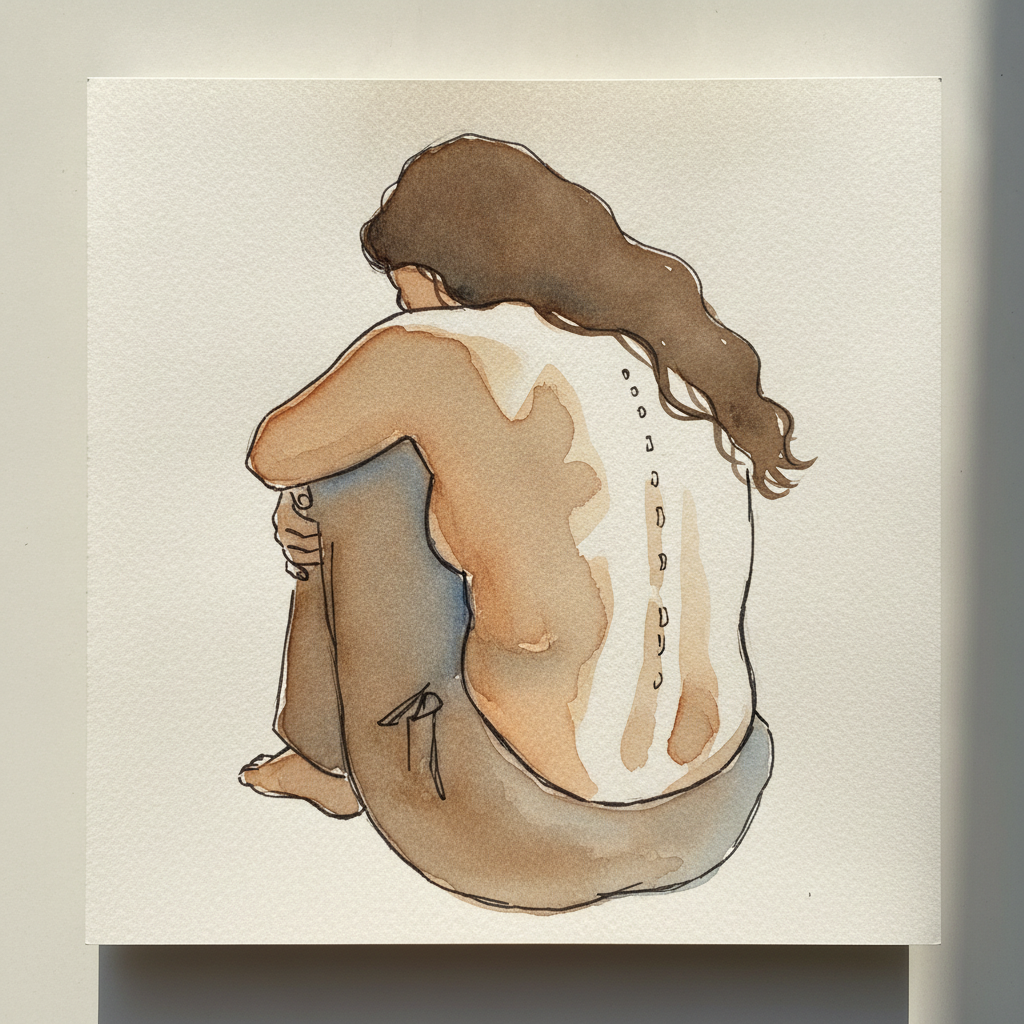 Studio floor, knees up wide, arms behind head example 1