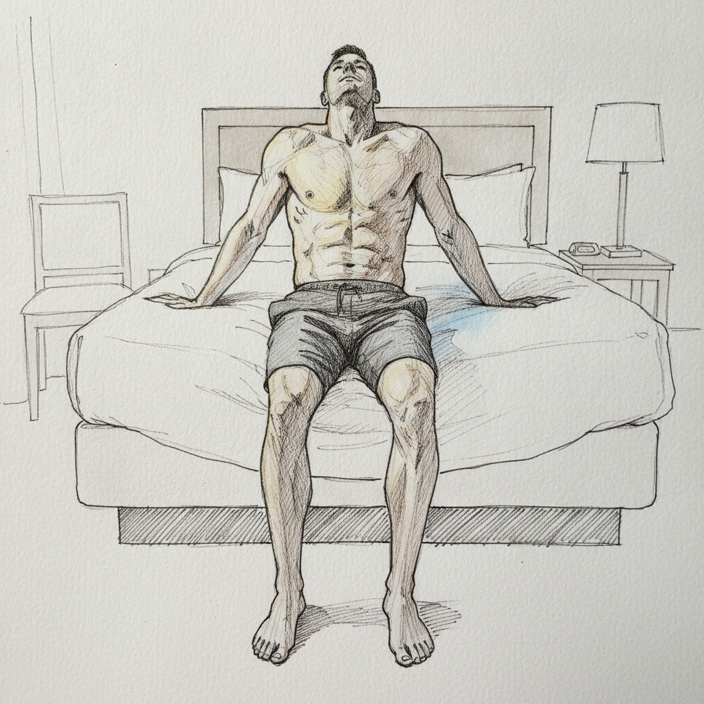 Hotel bed edge, severe recline example 2