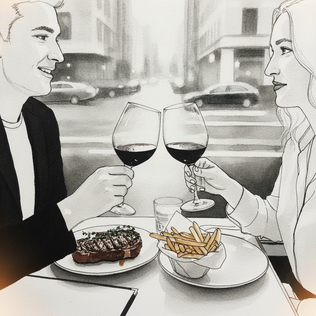 Couple toasting wine glasses example 2