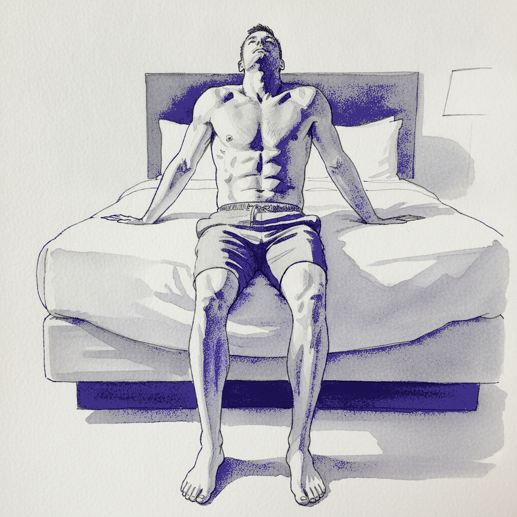 Hotel bed edge, severe recline example 3