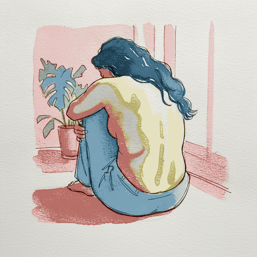 Studio floor, knees up wide, arms behind head example 3