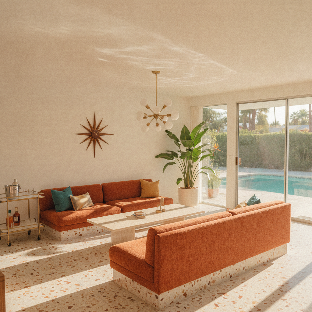 Mid-century Palm Springs living room AI-generated photoreal reference