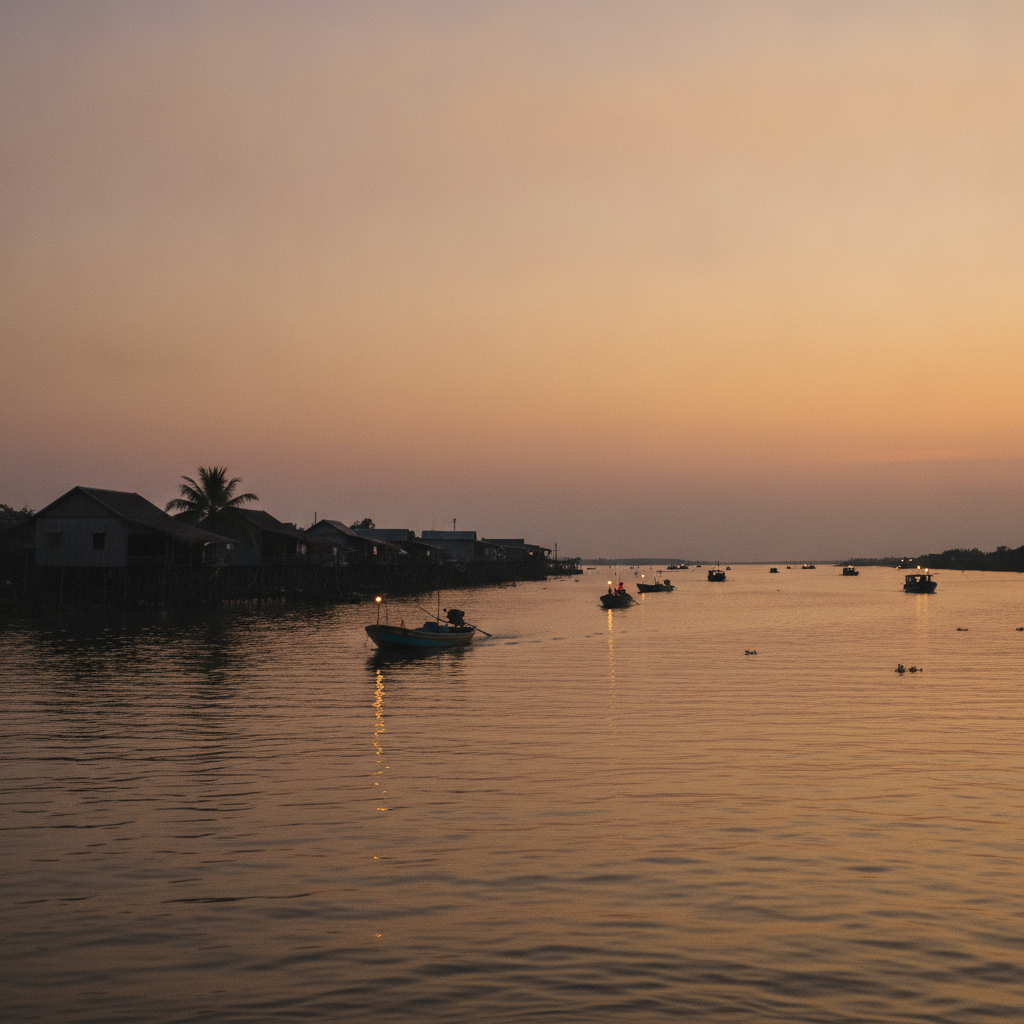 Sunset at the Mekong Delta, Vietnam AI-generated photoreal reference