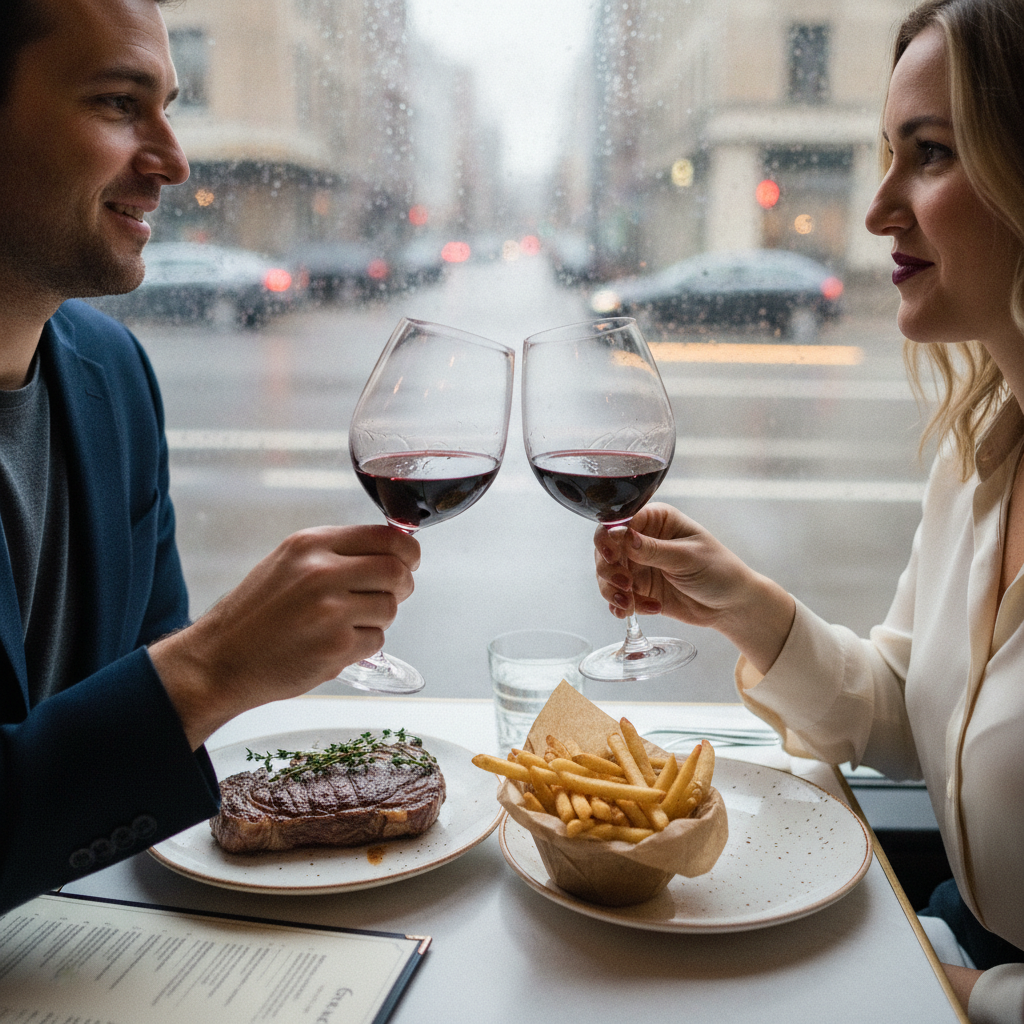 Couple toasting wine glasses AI-generated photoreal reference