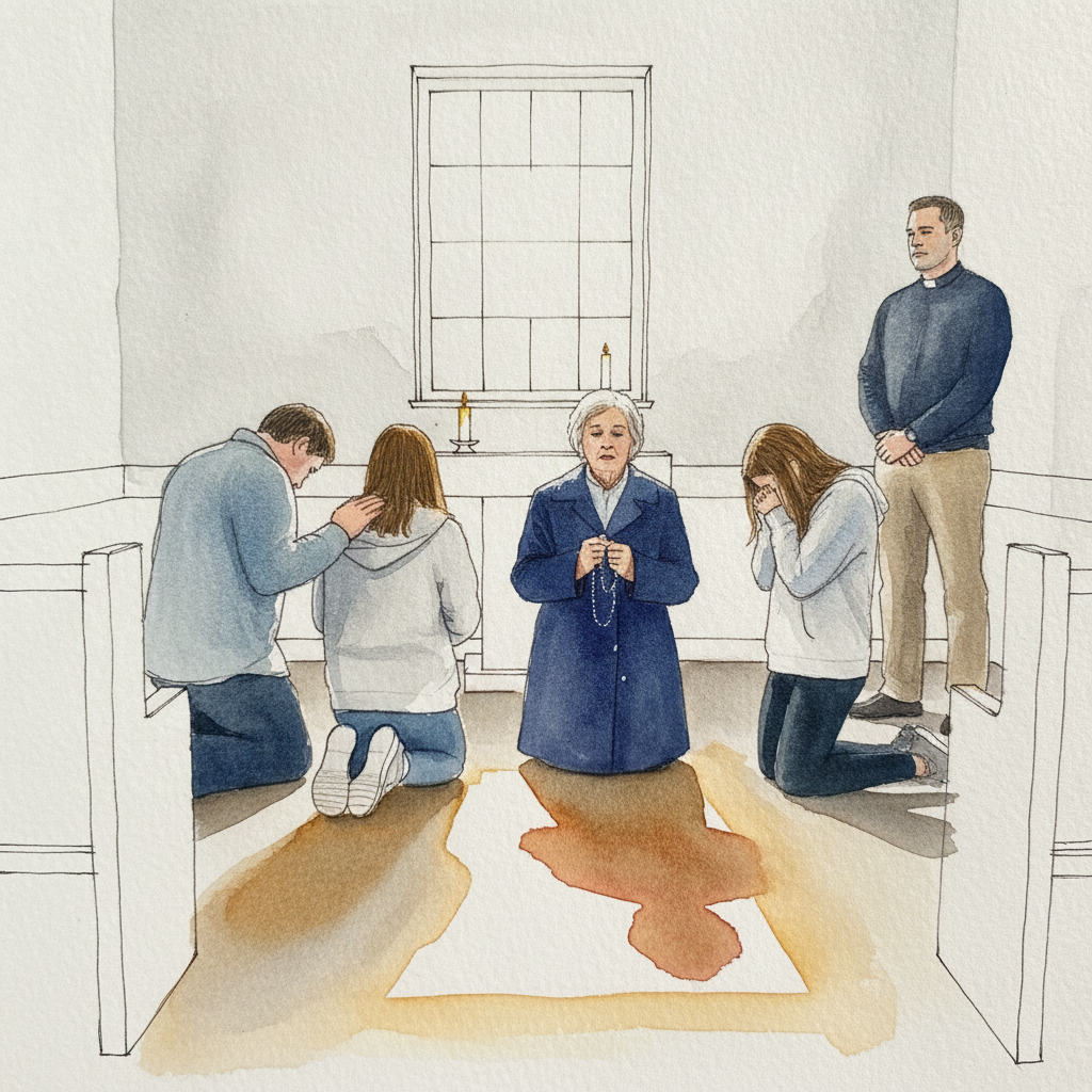 Family praying in chapel example 1