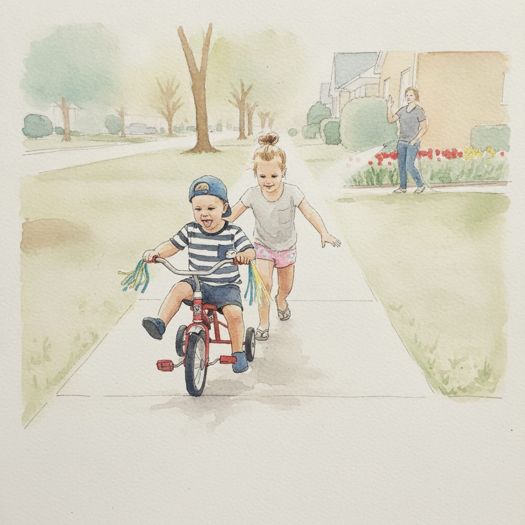 Toddler riding tricycle example 1
