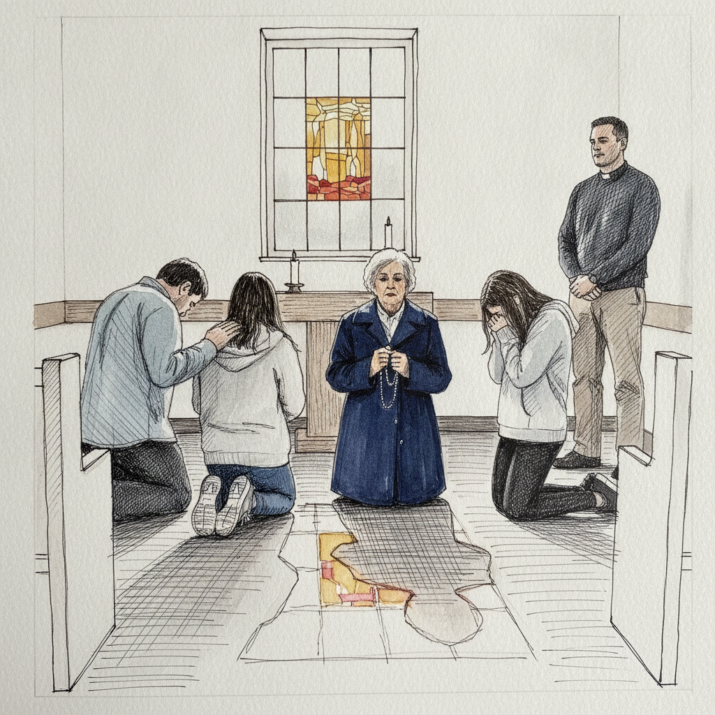 Family praying in chapel example 2