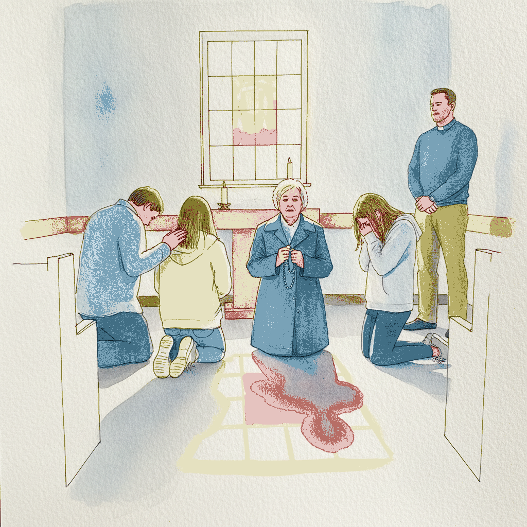 Family praying in chapel example 3