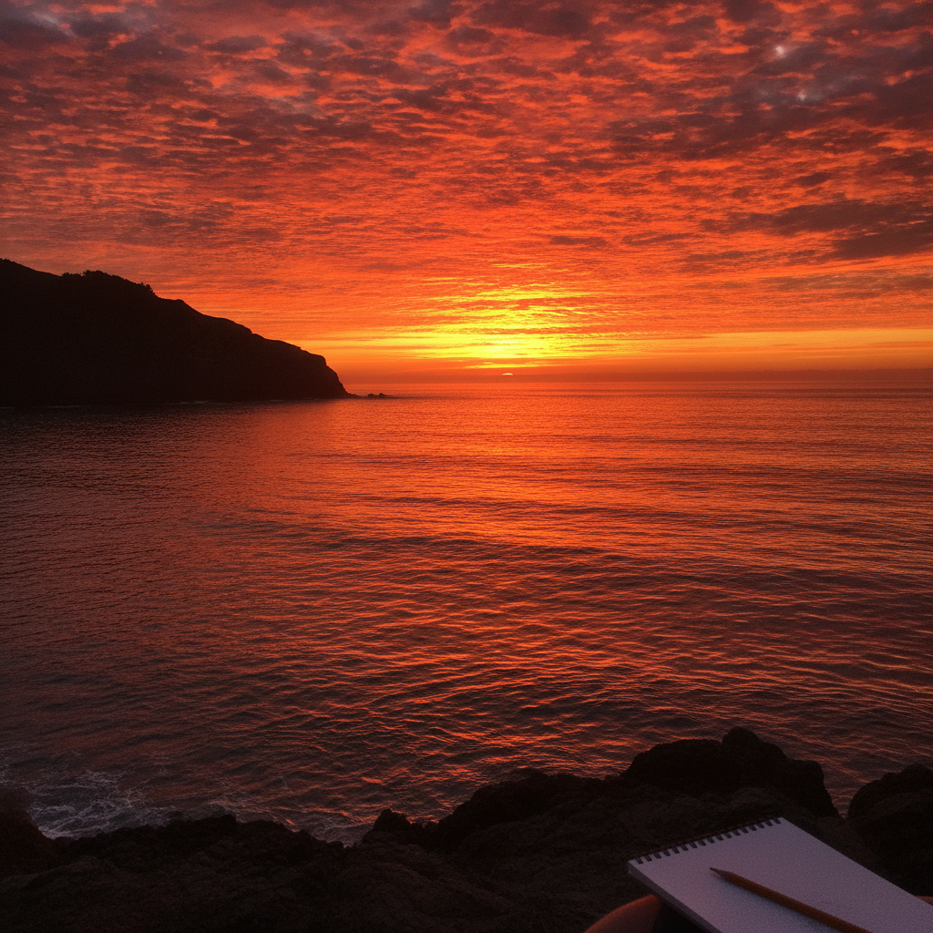 Fire Sky over Ocean AI-generated photoreal reference
