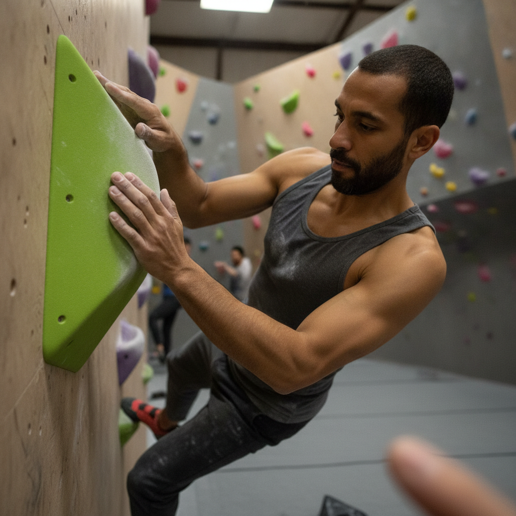 Climbing Gym Mantel Push AI-generated photoreal reference