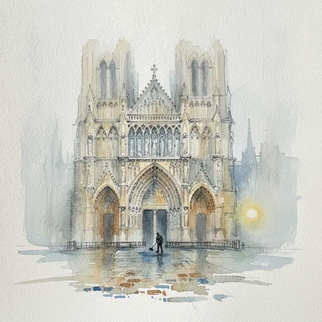 Amiens Cathedral central portal, foggy morning example 2