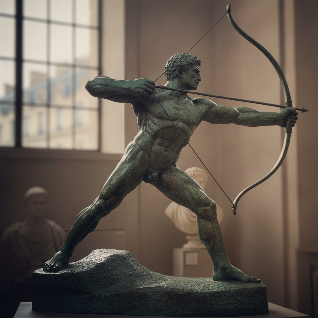 Bourdelle Hercules archer drawing bow AI-generated photoreal reference