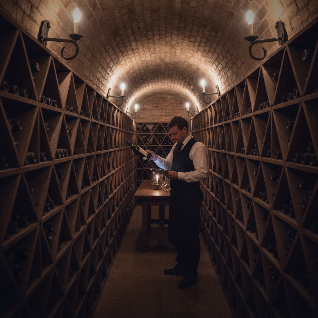 Wine cellar with bottles AI-generated photoreal reference