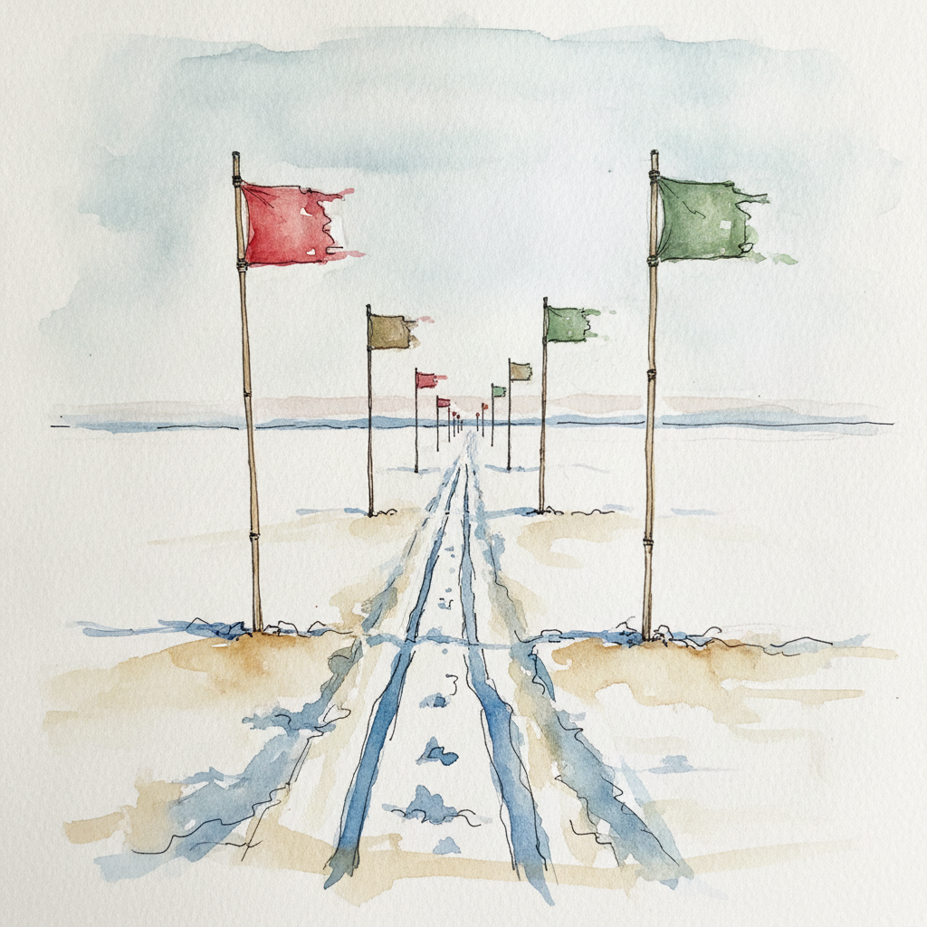 Bamboo flag traverse line vanishing to horizon example 1