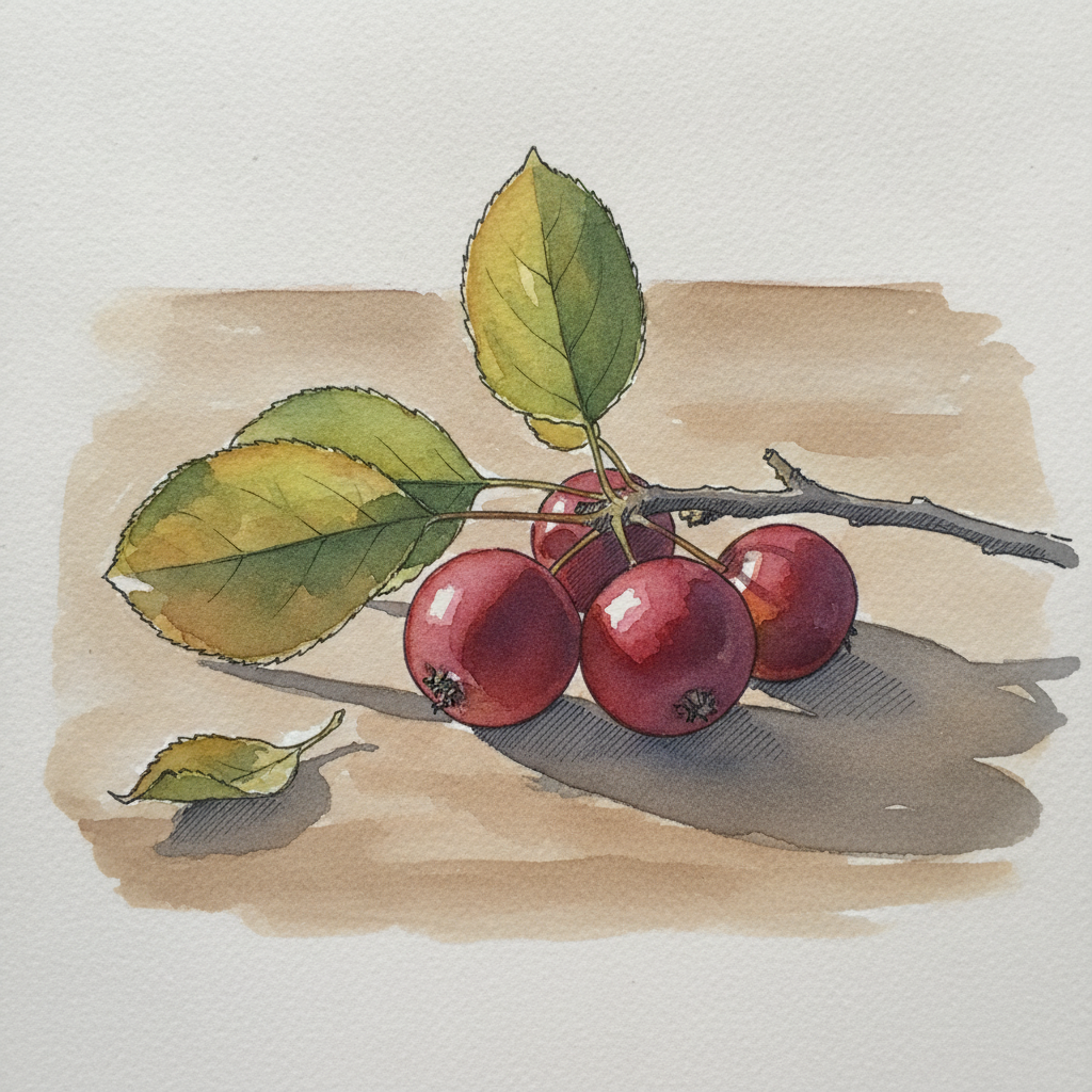 Apple branch with red fruit and leaves example 1