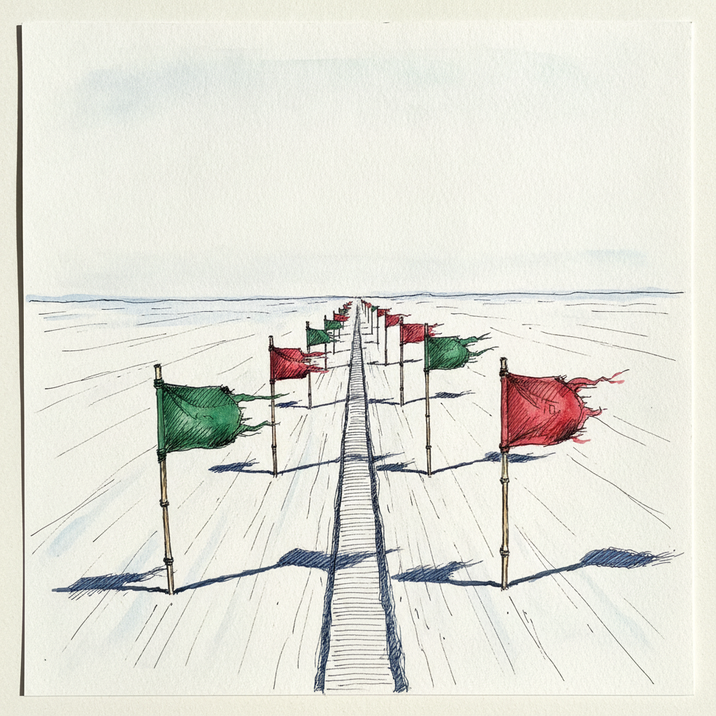 Bamboo flag traverse line vanishing to horizon example 2