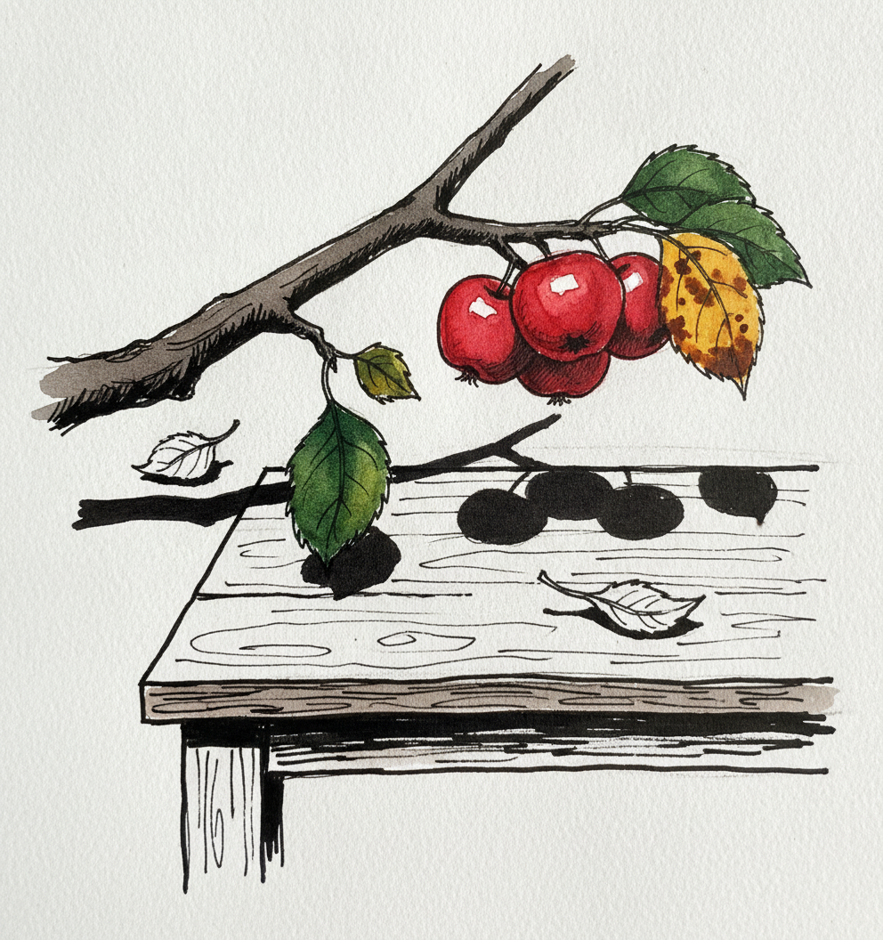 Apple branch with red fruit and leaves example 2