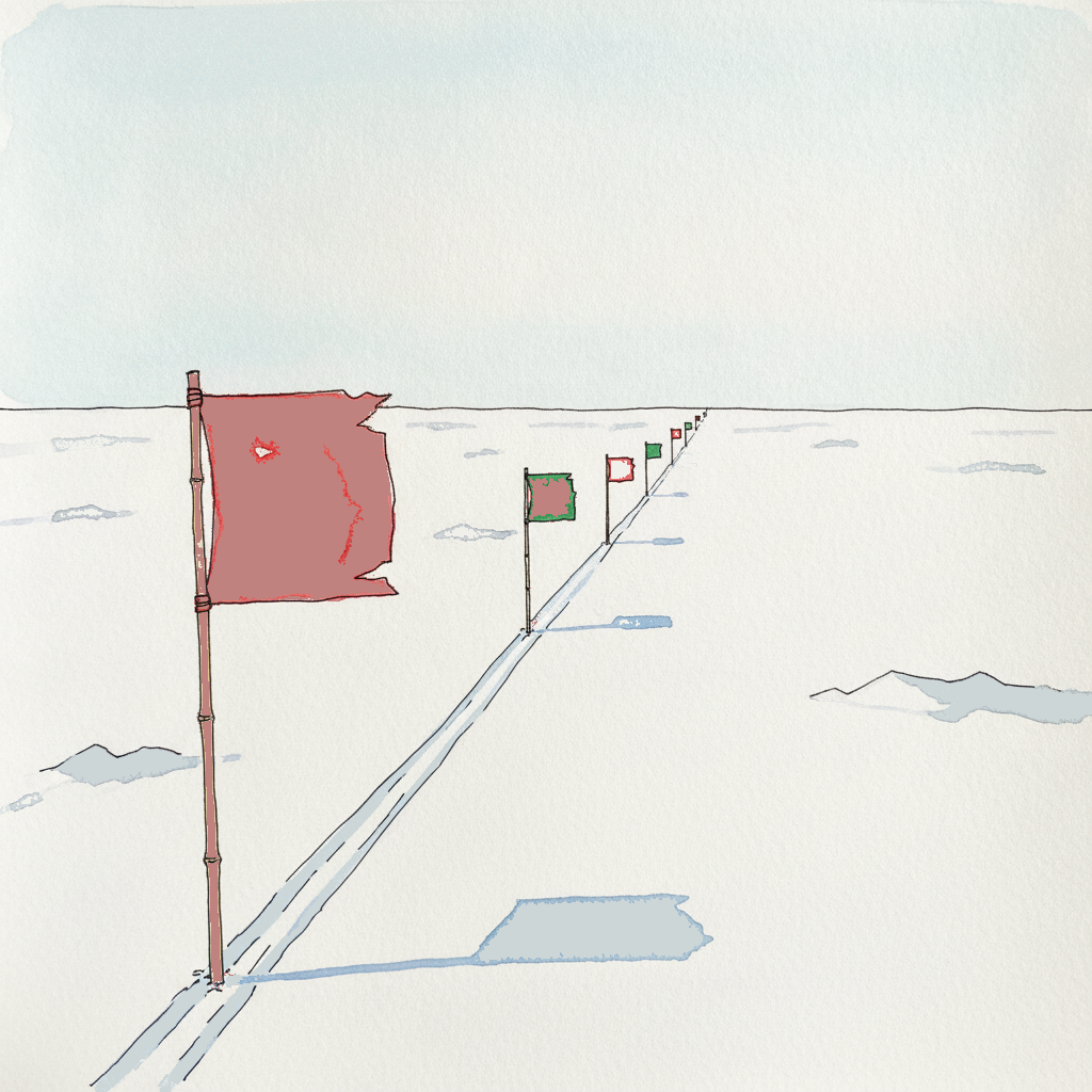 Bamboo flag traverse line vanishing to horizon example 3
