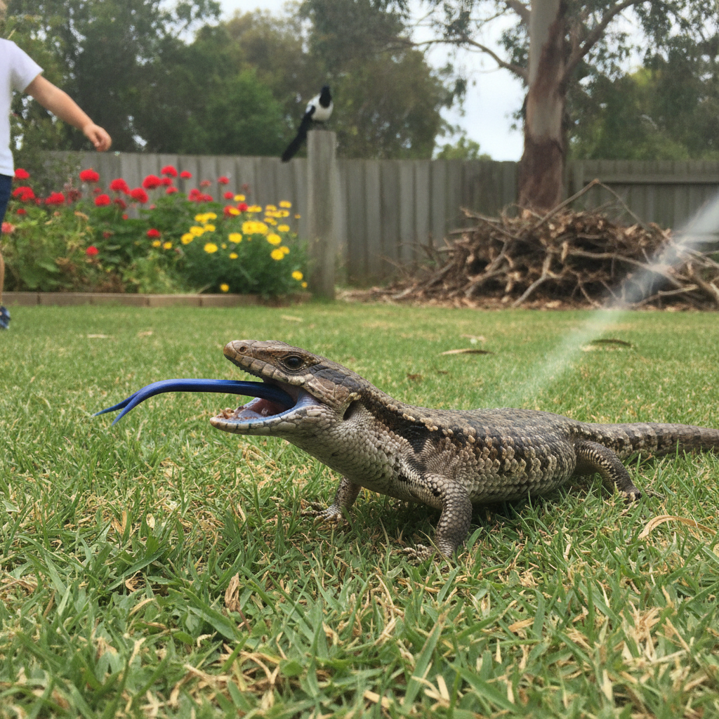 Eastern blue-tongued skink AI-generated photoreal reference