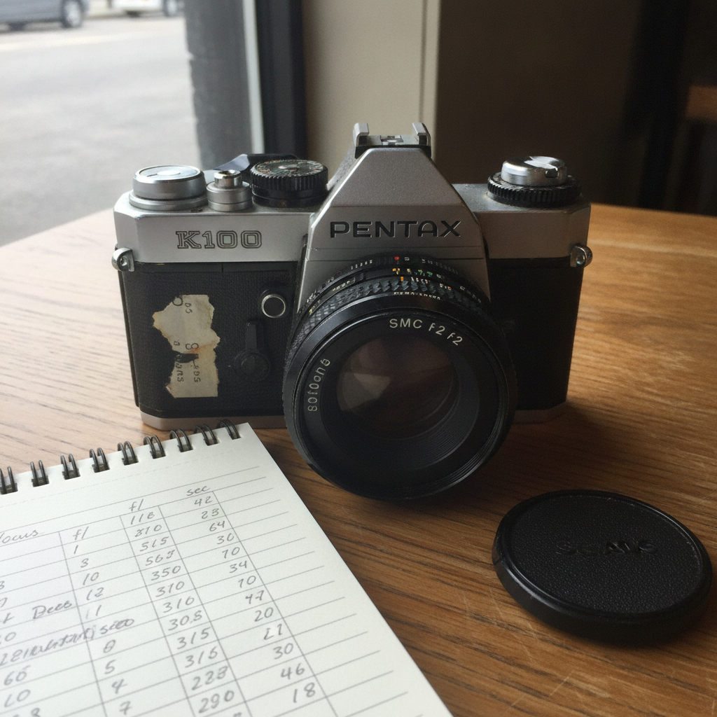 Pentax K1000 worn AI-generated photoreal reference