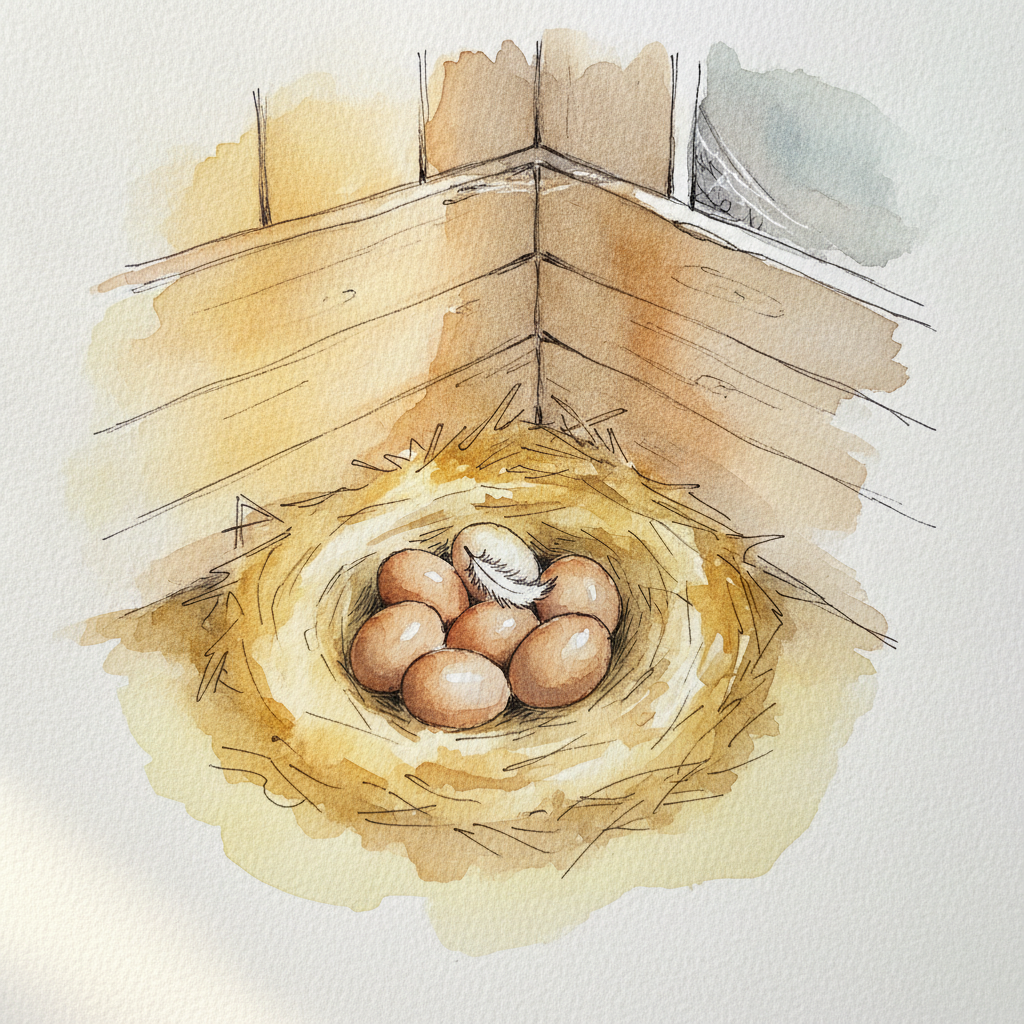 Hen's nest in the corner of a barn example 1