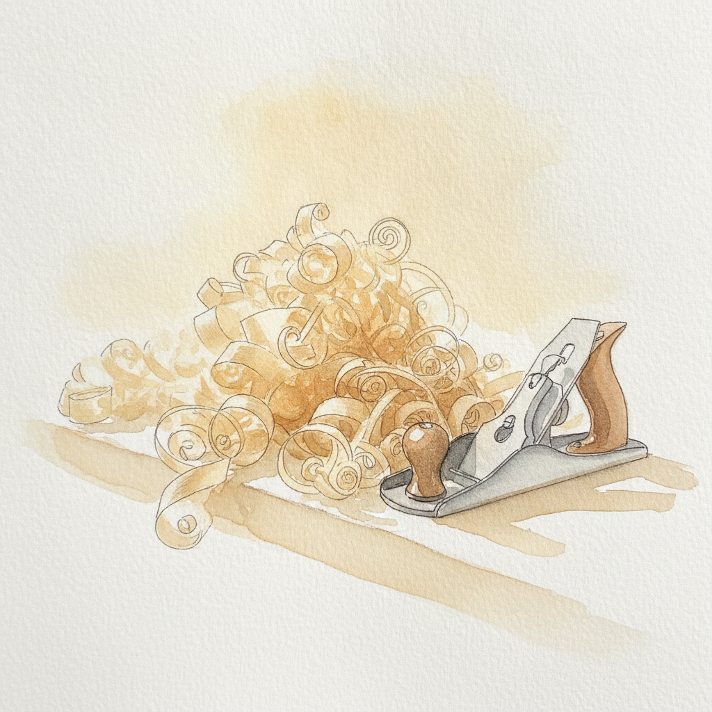 Curled pine shavings in a heap example 1