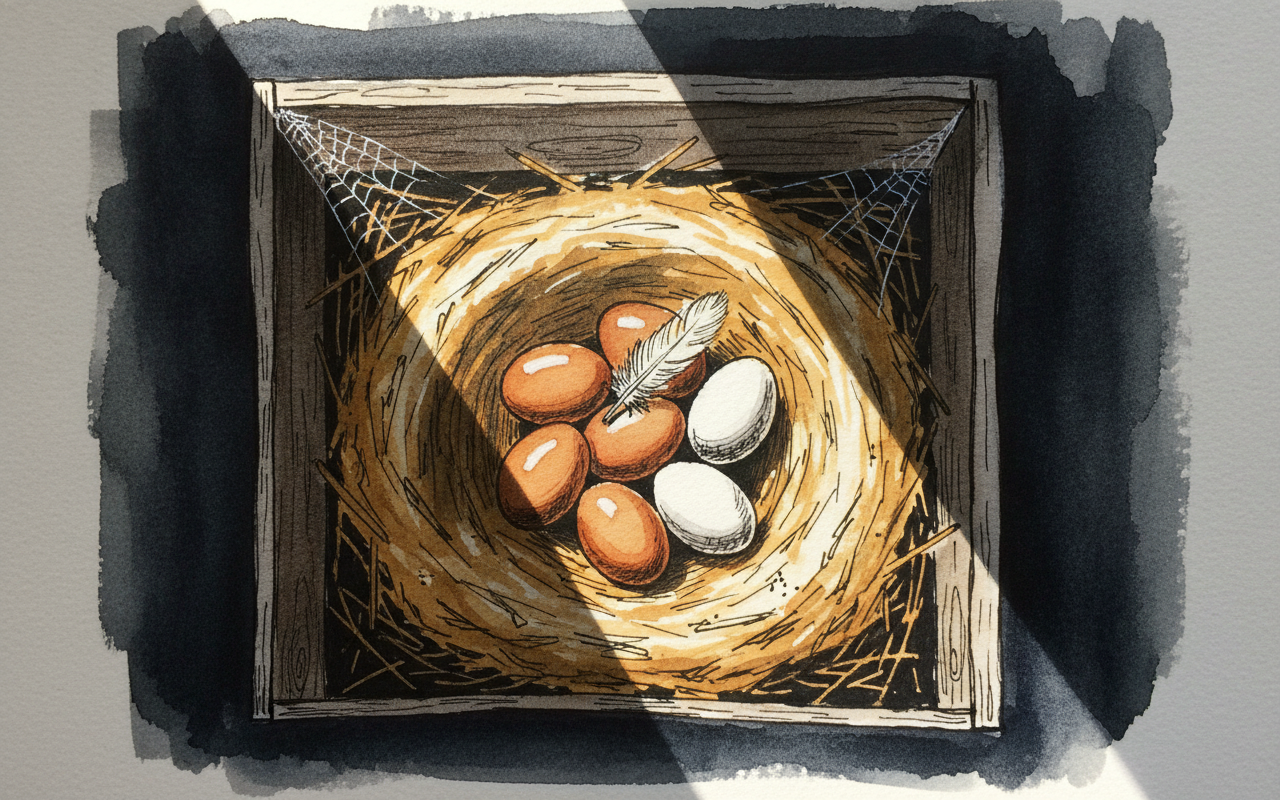Hen's nest in the corner of a barn example 2