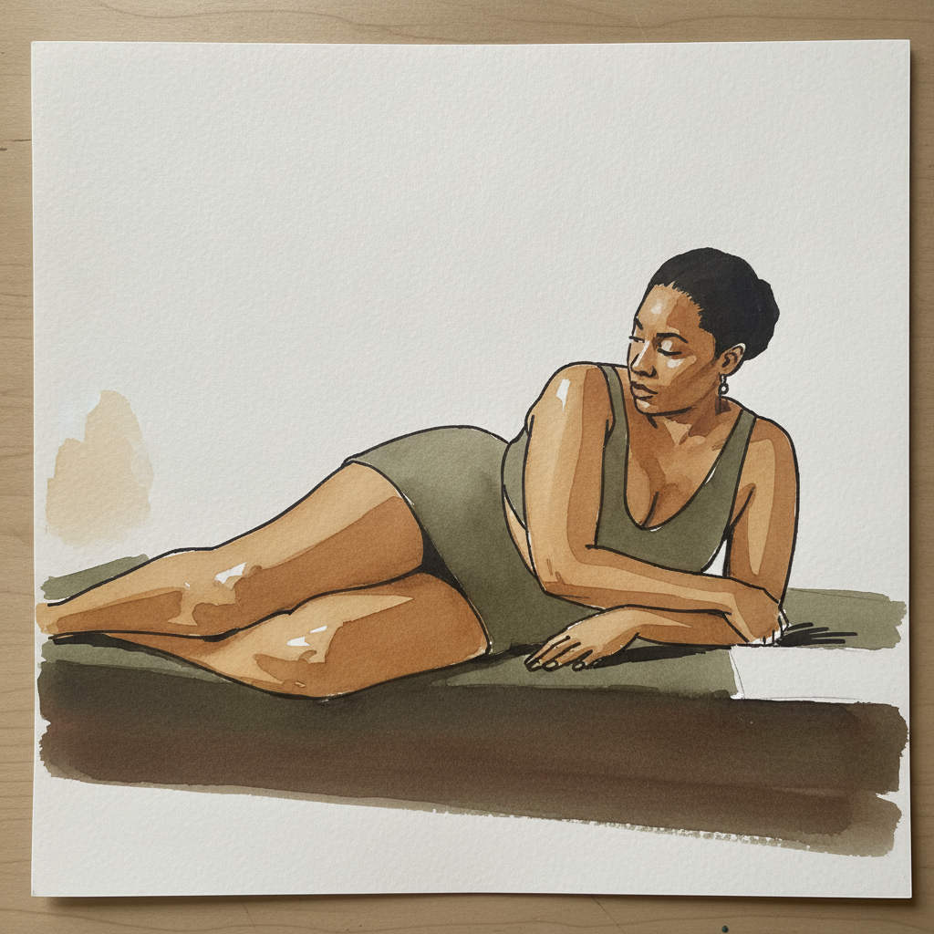 Propped with hand on opposite shoulder example 2