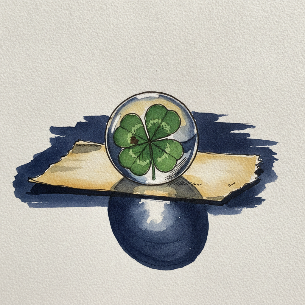 Pressed four-leaf clover under glass paperweight example 2