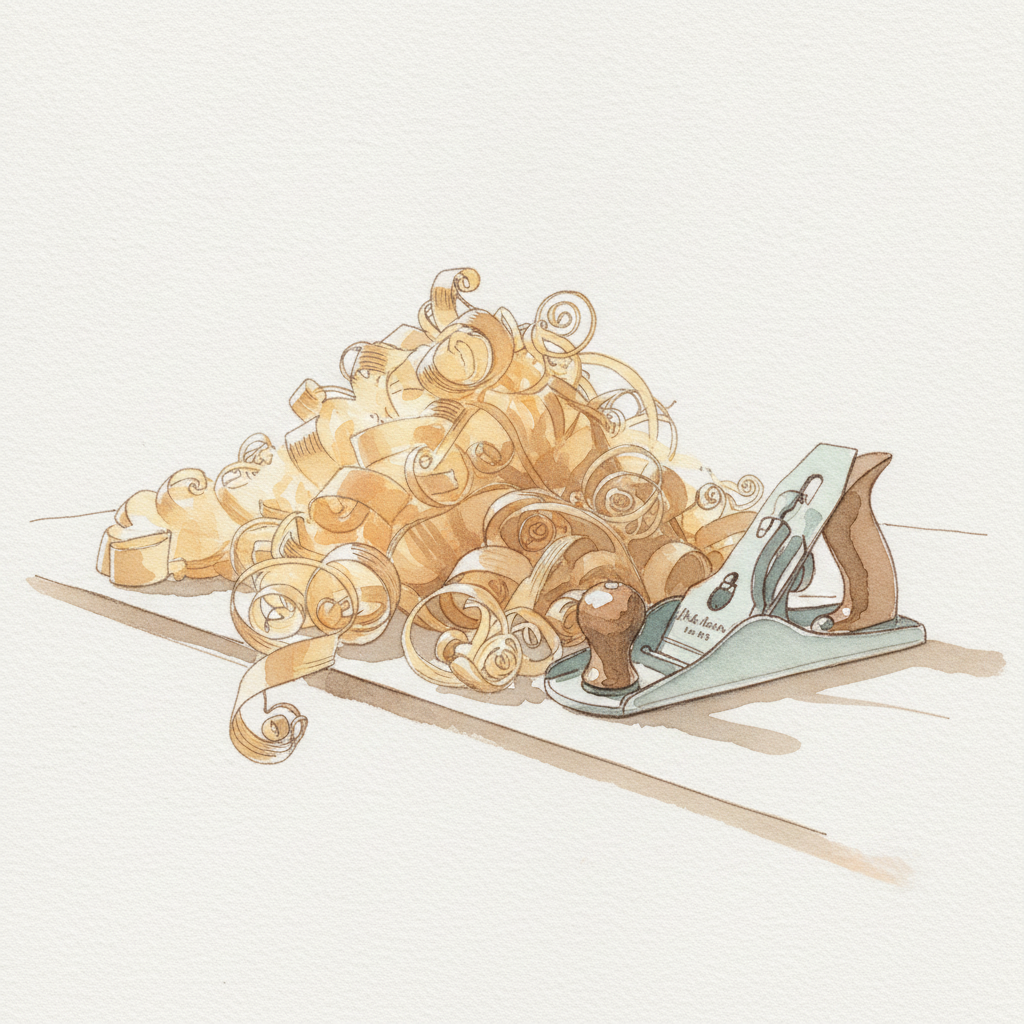 Curled pine shavings in a heap example 2