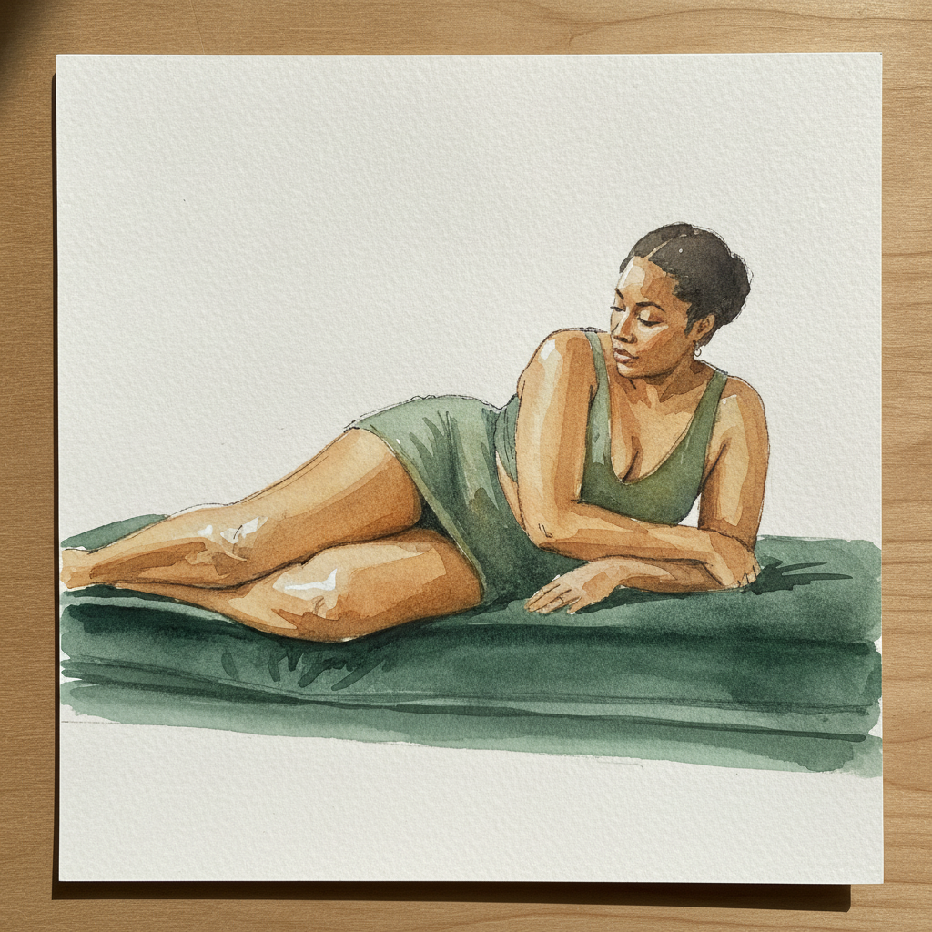 Propped with hand on opposite shoulder example 3