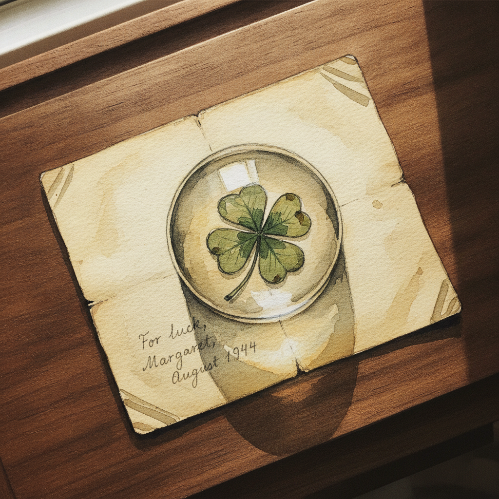 Pressed four-leaf clover under glass paperweight example 3