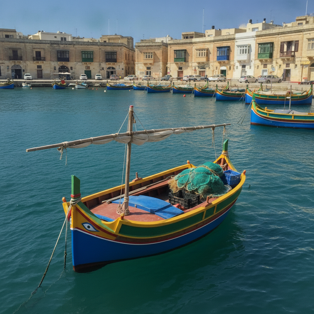 Maltese Luzzu at Marsaxlokk AI-generated photoreal reference