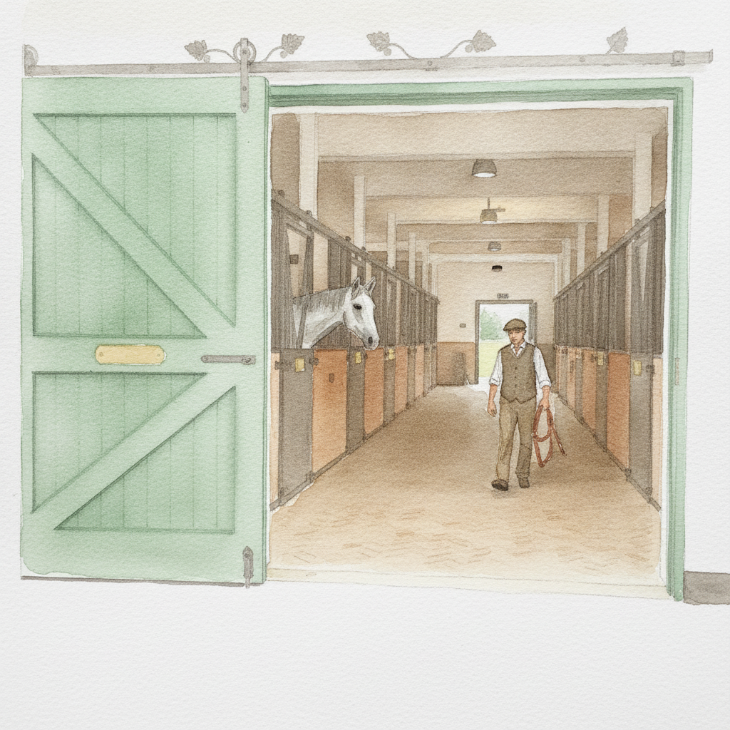 Door Slid Half-Open to Stable Courtyard example 1