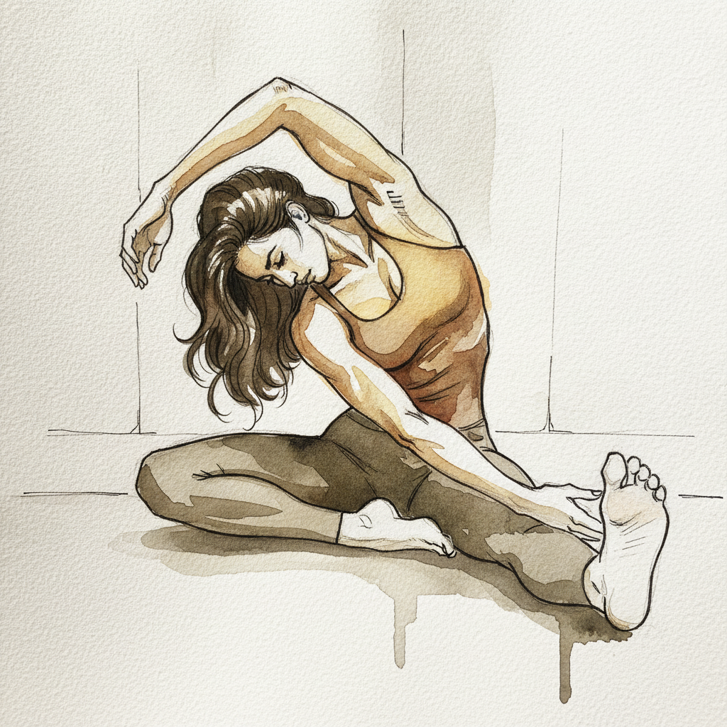 Seated Wide-Leg Fold, Side Reach example 1